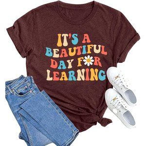 Teacher Gift Short Sleeve Graphic Shirts  a Beautiful Day for Learning T-Shirt